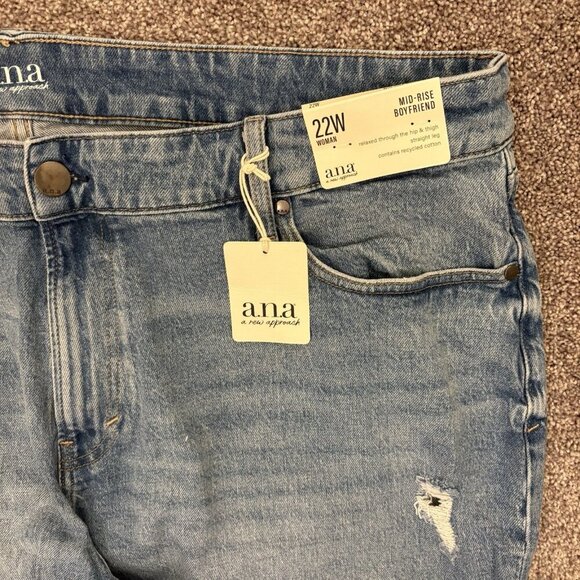 a.n.a Women's Boyfriend Jeans Plus Size 22 W Blue Mid Rise Distressed NWT $59 - Picture 8 of 16